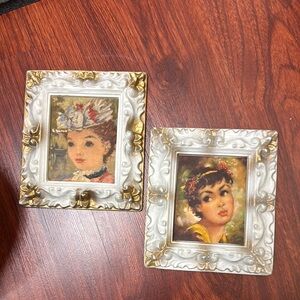 Vintage plastic framed wall art French provincial ornate fancy ladies